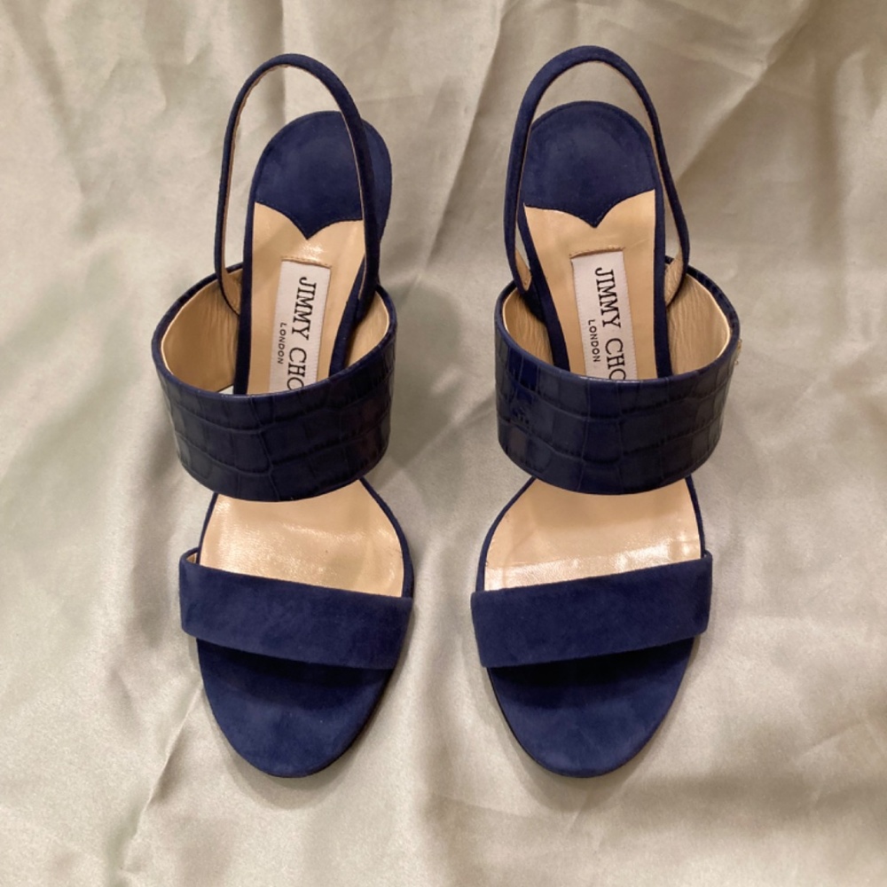 Jimmy Choo Salise Suede Croc-Embossed EU 36 85mm Color Is Denim Worn Once - Picture 4 of 15